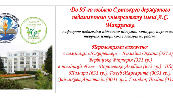  Підсумки конкурсу наукових і творчих історико-педагогічних робіт	